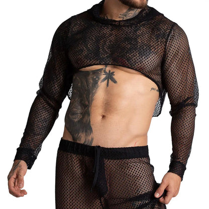 STRIKING CROOP TOP - Sexy black mesh croop top for men, men's shirt