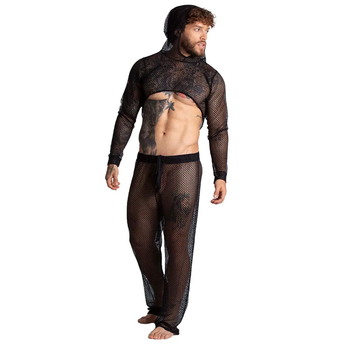 STRIKING CROOP TOP - Sexy black mesh croop top for men, men's shirt