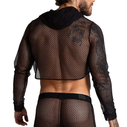 STRIKING CROOP TOP - Sexy black mesh croop top for men, men's shirt