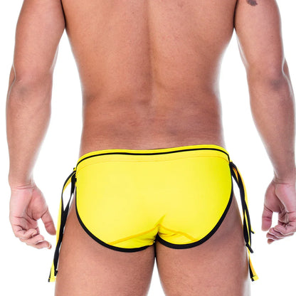 Strip Yellow Swim Brief back view by Gigo Underwear