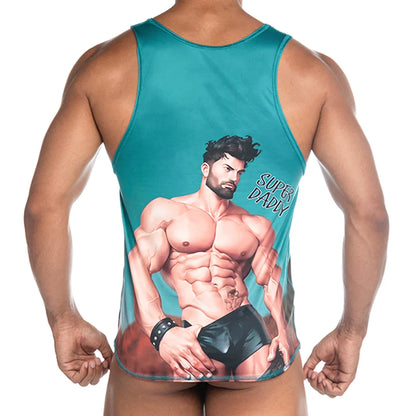 Super Daddy Blue Tank back view by Gigo Underwear