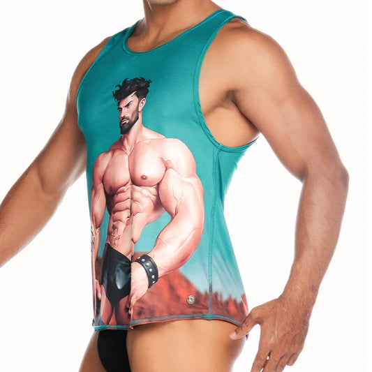 Super Daddy Blue Tank front view by Gigo Underwear