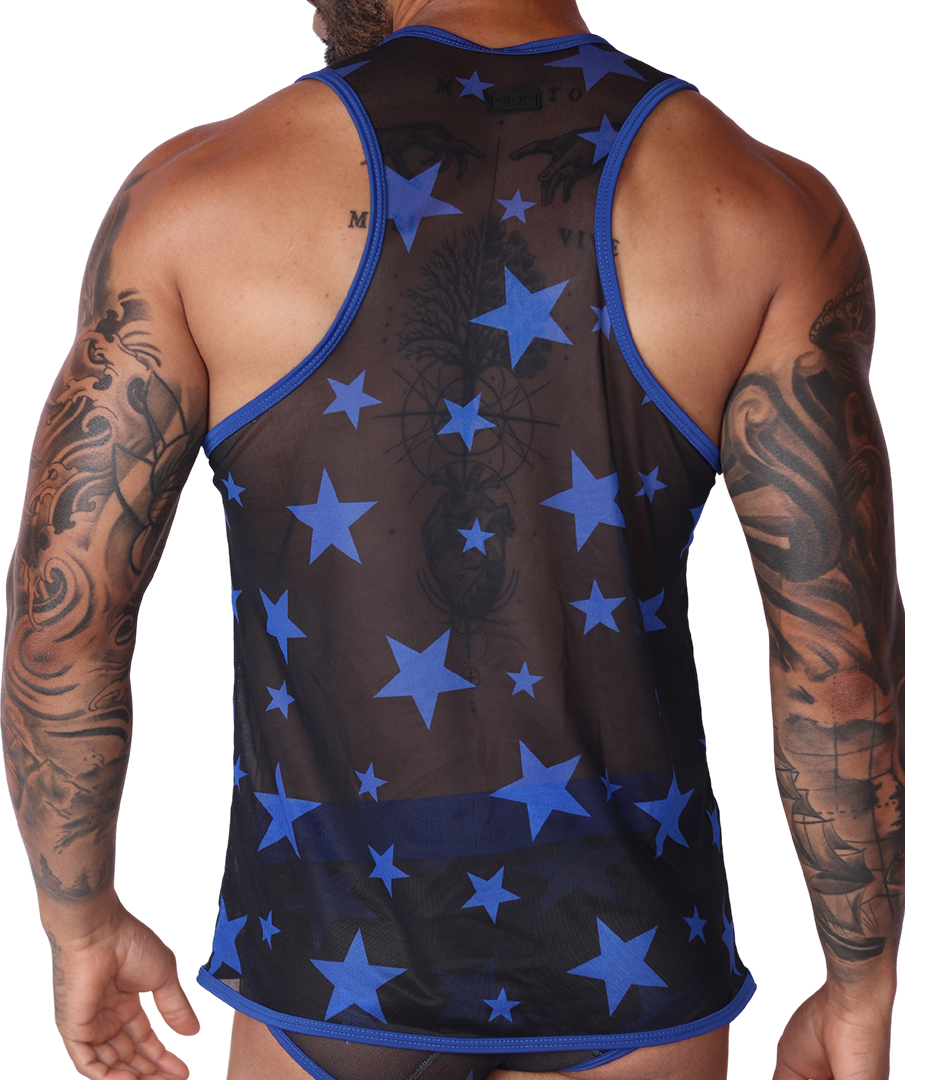Star Blue Tank back view by Gigo Underwear