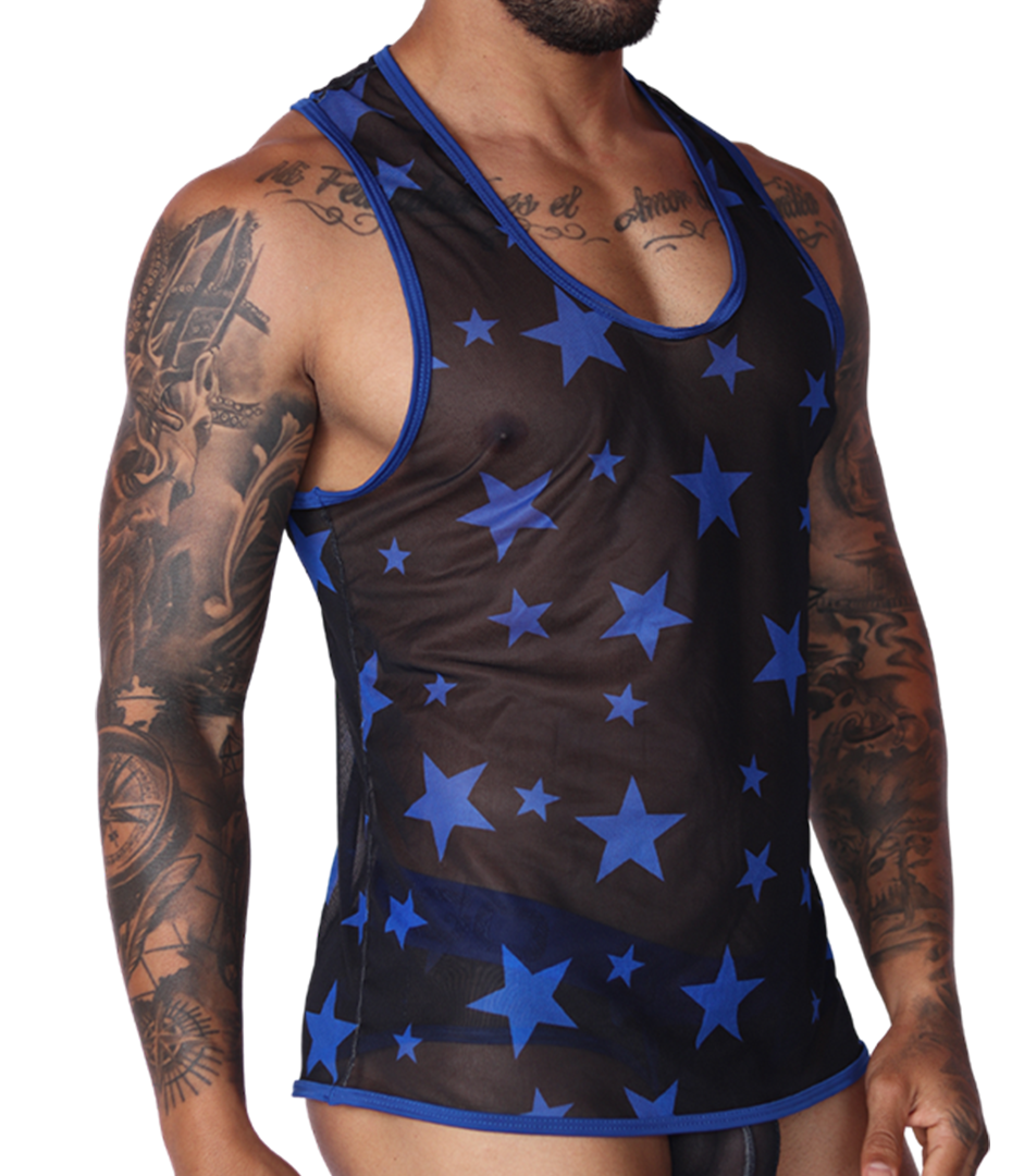 Star Blue Tank front view by Gigo Underwear