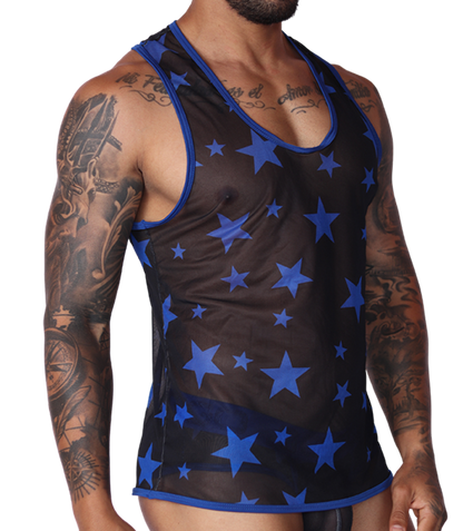 Star Blue Tank front view by Gigo Underwear