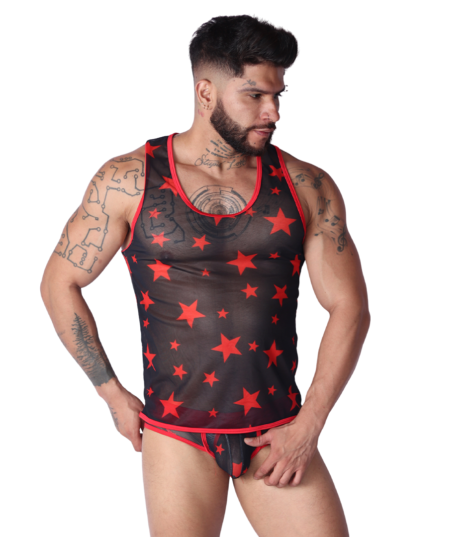 Star Red Tank on model by Gigo Underwear