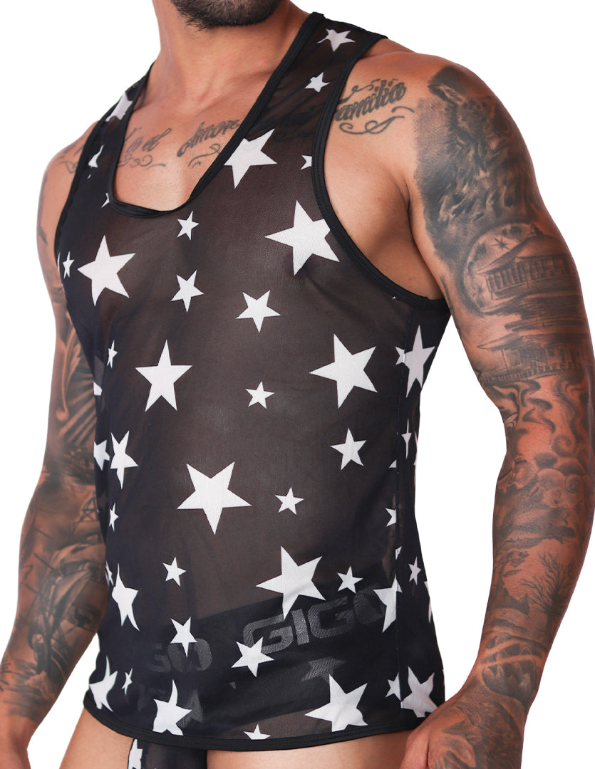 Star White Tank front view by Gigo Underwear
