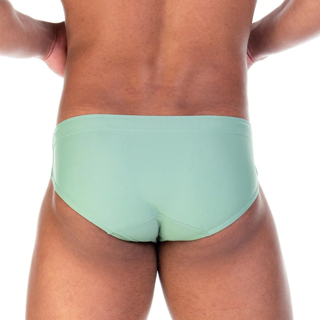 Traditional Green Swim Brief front view by Gigo Underwear
