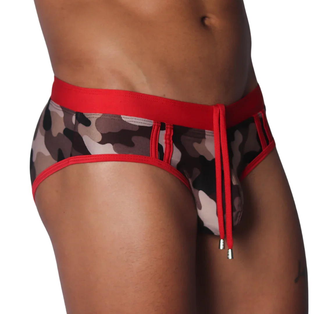 Trend Red Swim Brief front view by Gigo Underwear