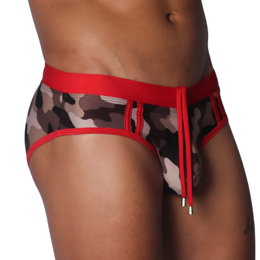 Trend Red Swim Brief front view by Gigo Underwear