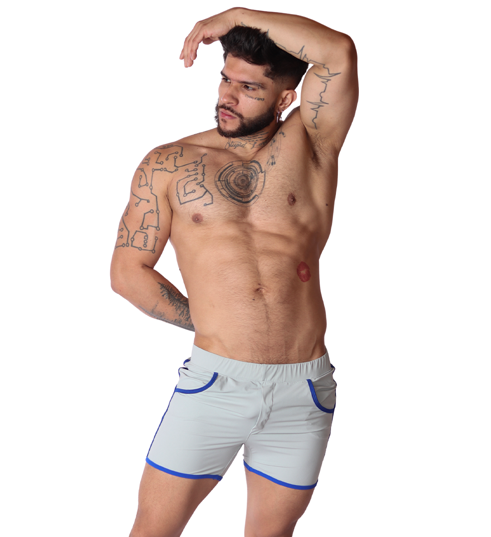 Typer Gray Shorts on model by Gigo Underwear