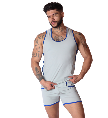 Typer Gray Tank on model by Gigo Underwear